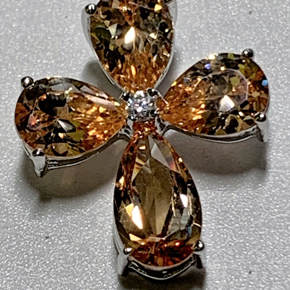 Cross Pendant with Citrine Cubic Zirconia NEW